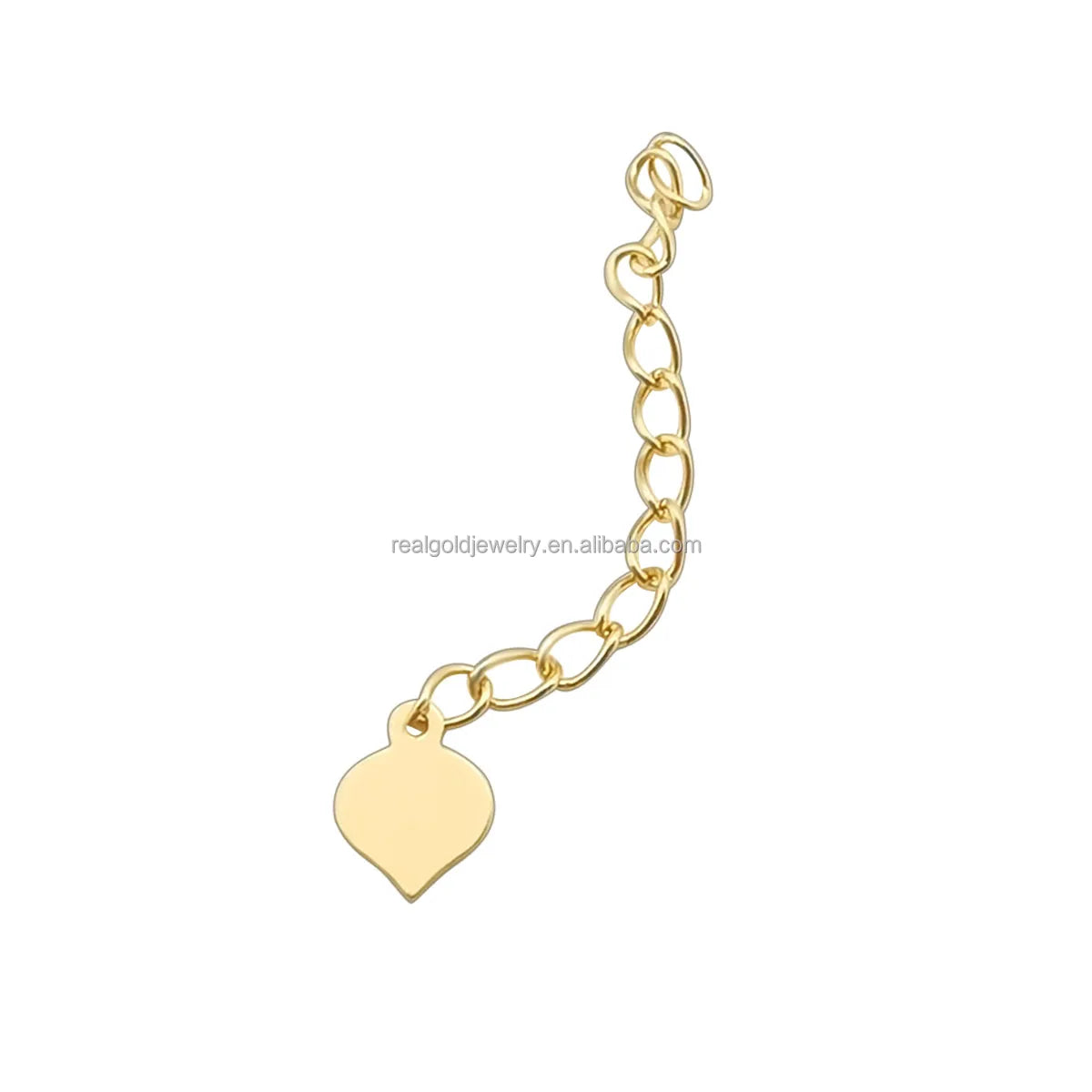 18K Pure Gold Extender Chain with Heart Tag Custom Necklace Bracelet Extension Chain and Heart Tag Findings
