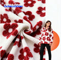 New Design 100%polyester Red Flower Jacquard Sherpa Lamb Wool Fur Fleece Fabric for Coat