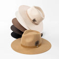 Wholesale Spring Autumn Fashion Wide Brim Wool Felt Fedora Hats with Feather and Button Design