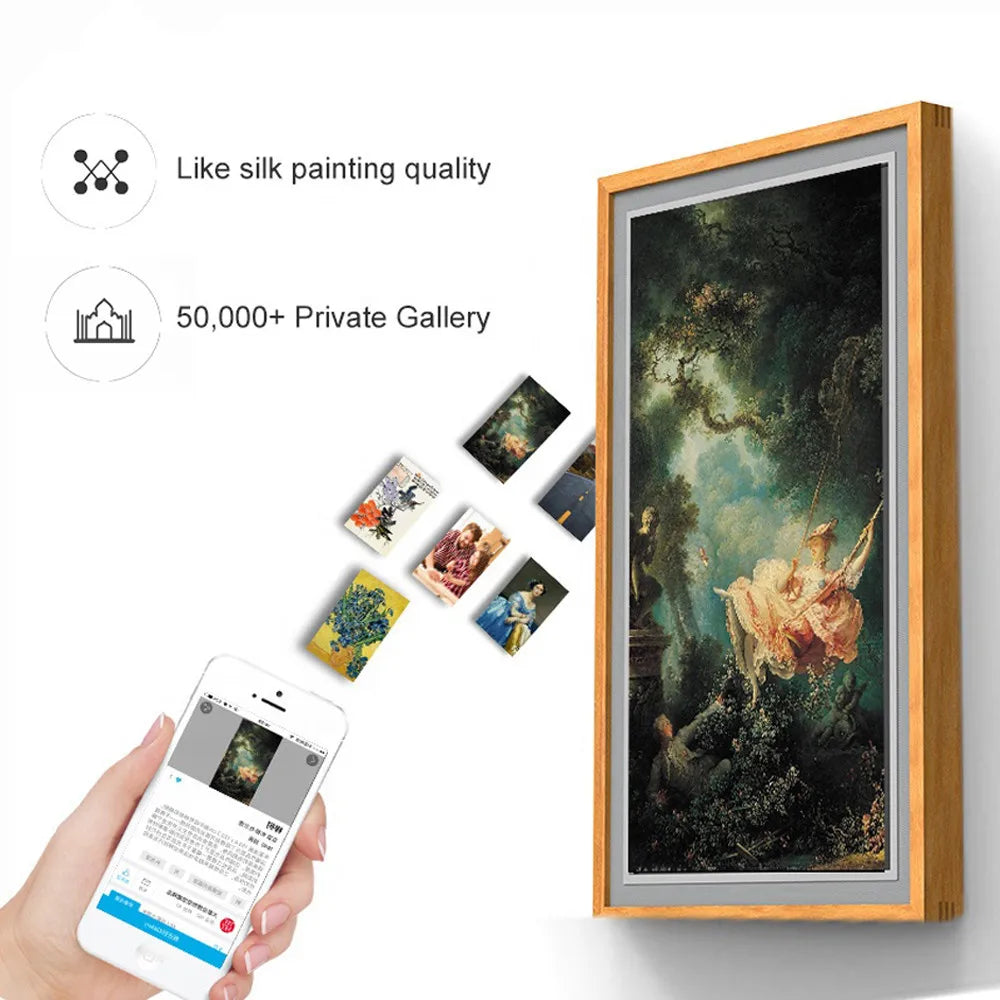 49 inch wood WIFI network Android LCD LED signage display advertising monitor with wooden frame for NFT gallery exhibition shop