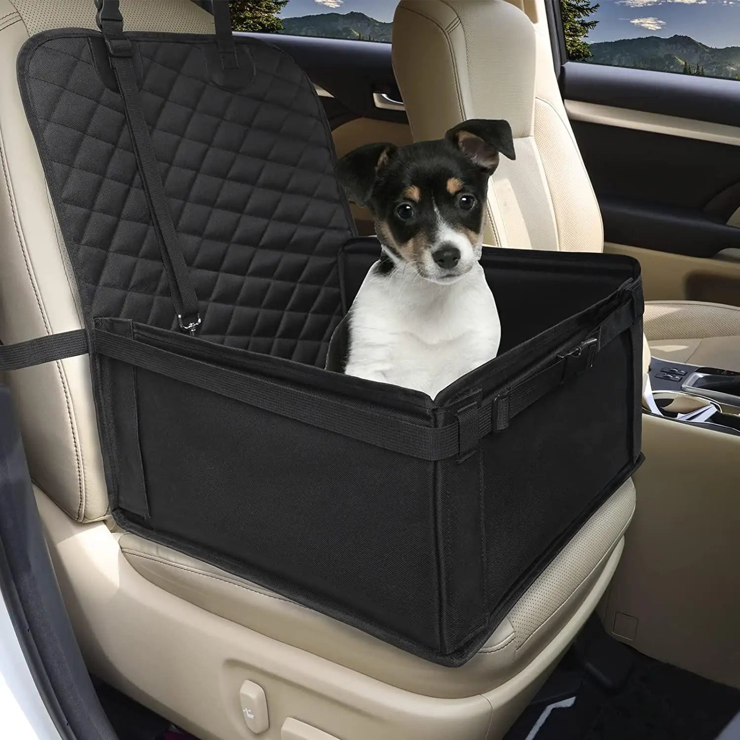 Car Dog Bed Storage Pockets Seat Belt Tether Reinforced Walls Portable Waterproof Breathable Fashion Pet Travel Solid Pattern