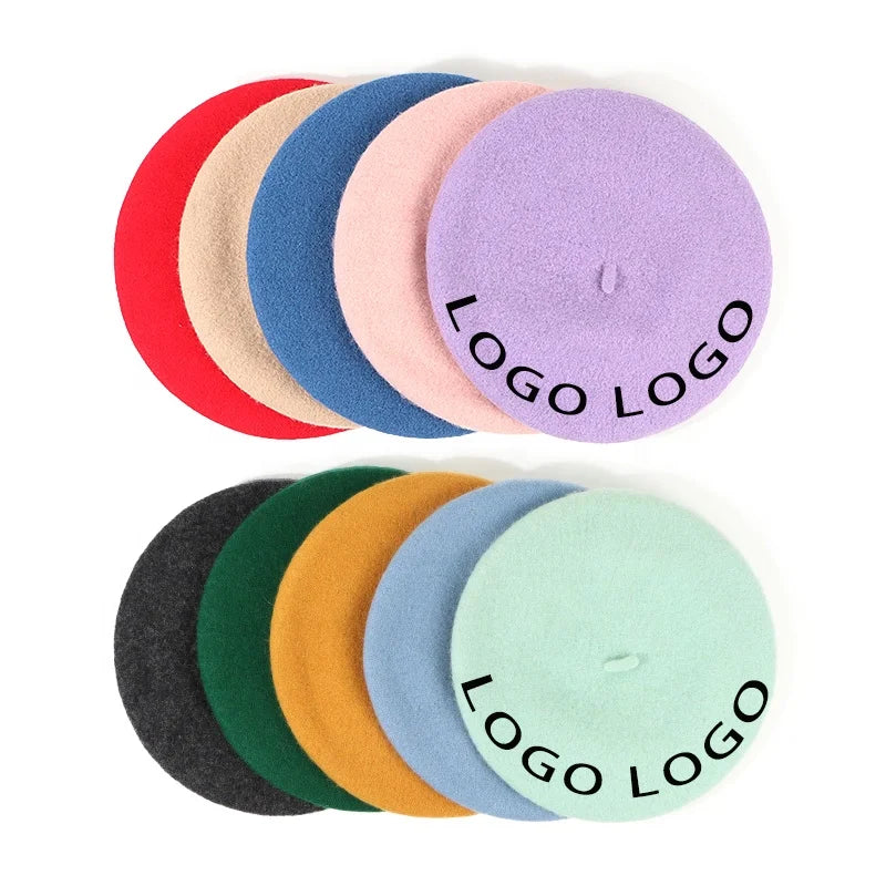 2025 French Wool Beret for Women Kids Solid Color Embroidered Warm Versatile Wholesale Europe
