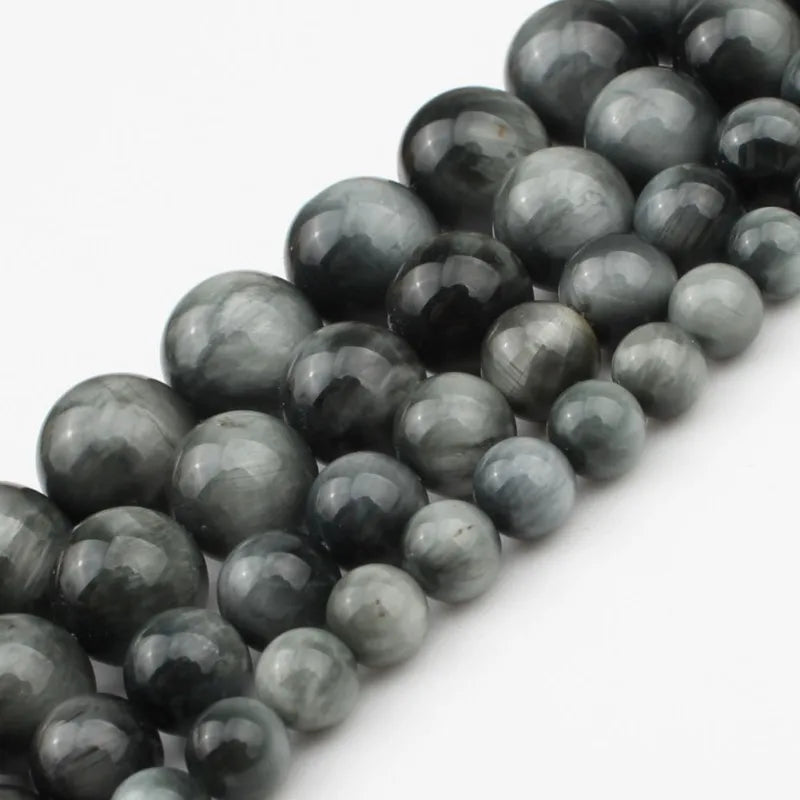 A+ Natural Hawk's Eye Stone Beads 7.5 Inch Round Loose Beads for DIY Jewelry Making Bracelet Charm