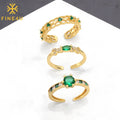 Trendy Fashion Jewelry Geometric Diamond Green Cz Stone Brass Gold Plated Zircon Rings for Women