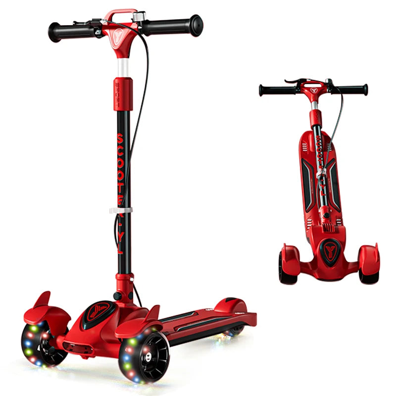 Lean to Steer Children Scooter 3 Wheels Kids Kick Scooter With Extra Wide PU Light-Up Wheels and 4 Adjustable Heights