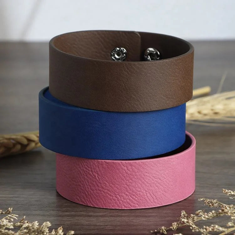 Custom Laserable Leatherette Wide Bracelet Personalized Gift Leather Bracelets for Men