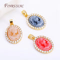 18K Real Gold Plated 3 Colors Inlaid Zircon Oval Cameo Pendants Necklace Making Connector Charm DIY Jewelry Findings Components