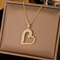 Delicate Gold Plated Hollow Out Zircon Heart Oval Link Chain Necklace Cubic Zirconia CZ Heart Pendant Necklace for Girl Gift