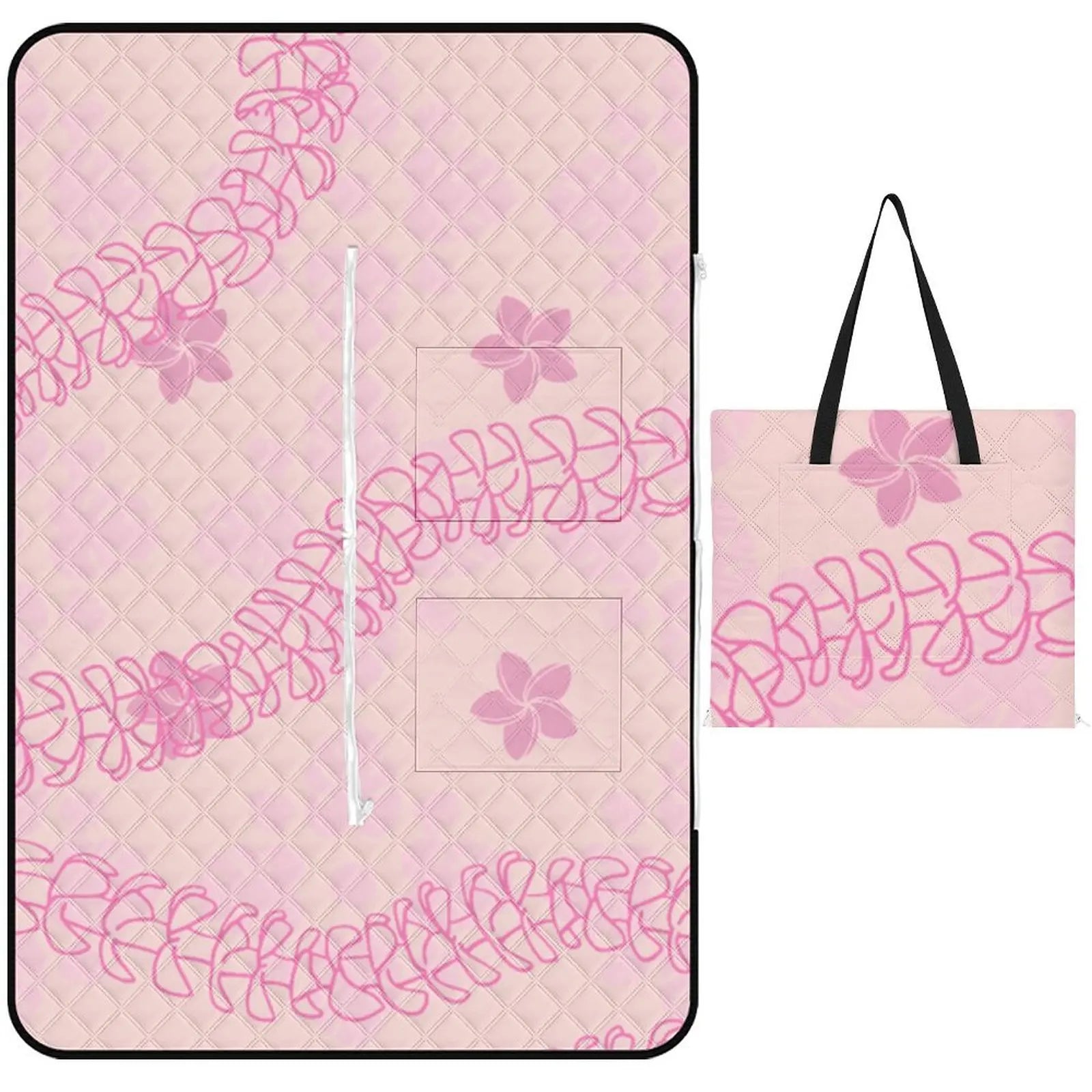 Factory Supply Customized Hawaiian Art Large Capacity Foldable Square Outdoor Picnic Mat Print on Demand Picnic Bag