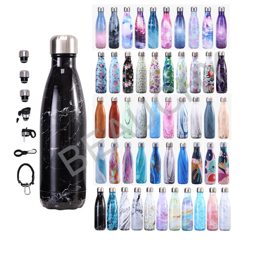Beauchy 500ml Custom Logo Travel Double Walled Vacuum Insulated Water Bottle Gym Yoga Cola Shape Stainless Steel Water Bottle
