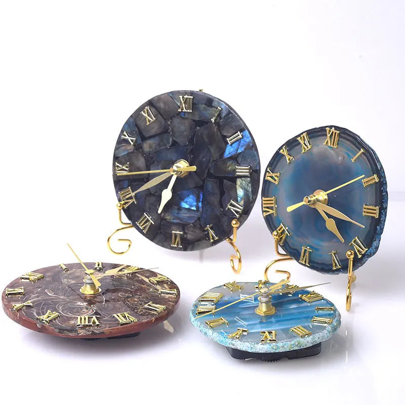 Gem Agate Clock Crystal Desk & Shelf Clocks Labradorite Agate Conch Slices Decoration