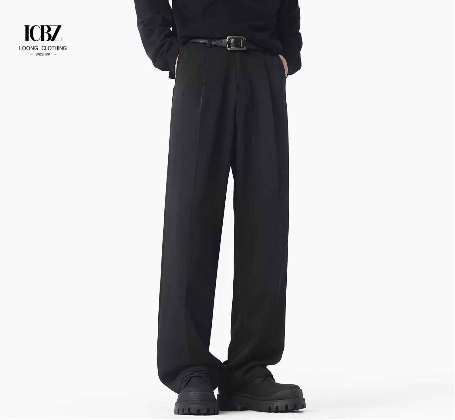 Men's Casual Trousers Scimitar Korean Lazy Wind Straight Tube Pleated Front Chino Trousers Causal Men  Suit Pants