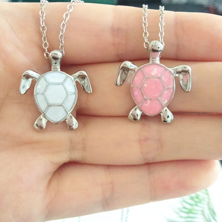 Wholesale Cute Animal Turtle Pendant Shape White Fire Opal Necklace for Women