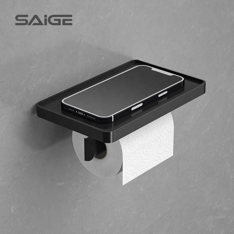 Saige Plastic Wall-Mounted Bathroom/Toilet Tissue Paper Towel Holder With Phone Shelf