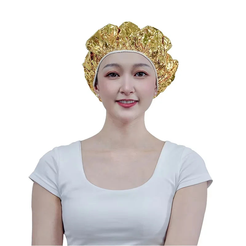 2023 New Design Golden Thermal Heater Keep Warm Aluminum Foil Shower Cap for Hair Usage