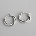 Vintage Twisted Cross Circle 925 Sterling Silver Hoop Earrings