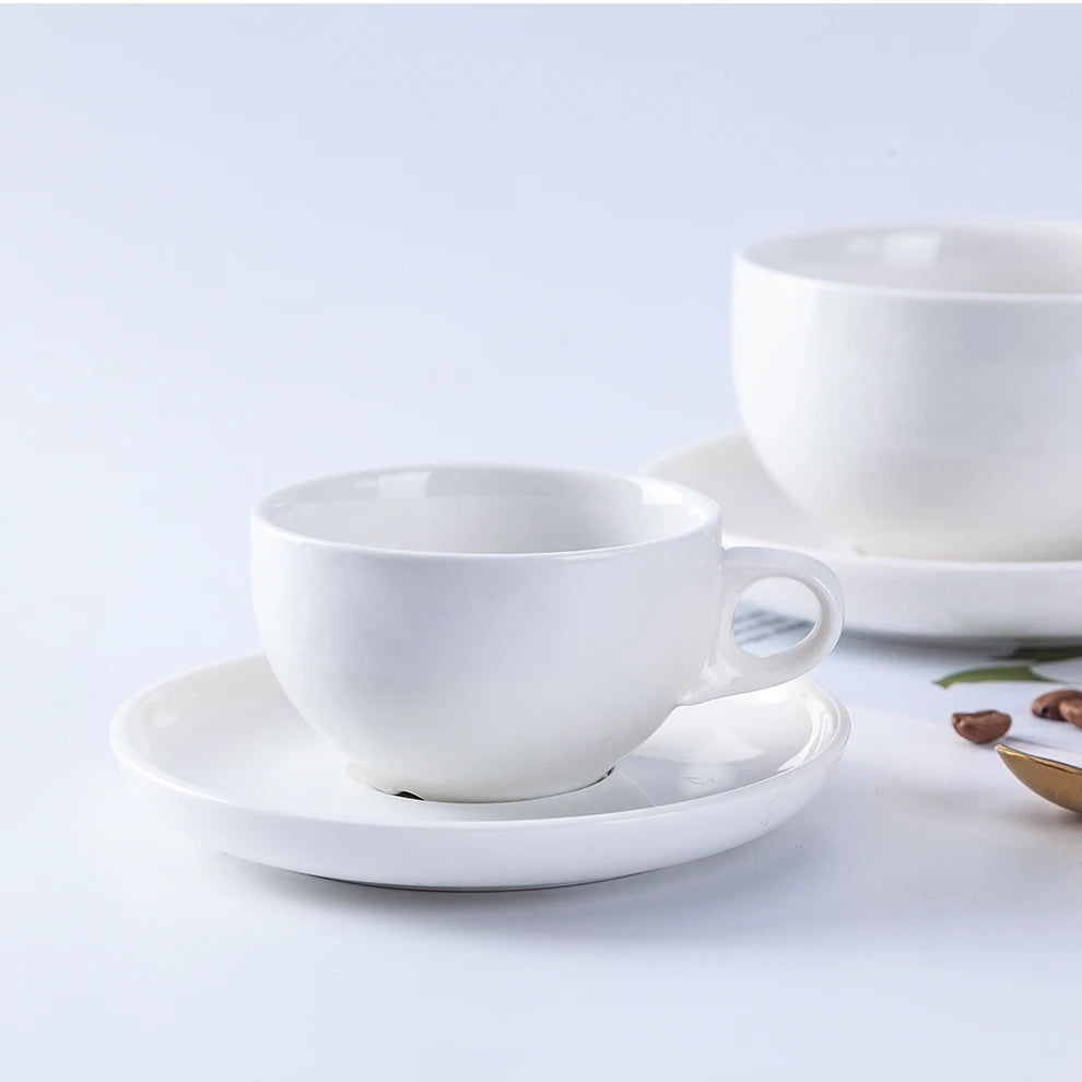 Wholesale ShengJing Ceramic White 3oz 7oz 10oz Porcelain Cup Saucer Set Coffee & Tea Cups Saucers for Hotel Restaurant Cafe