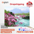 Orfon Factory Dropshipping Landscape Paint by Numbers Kit - Pink Blossom River Mountain Scene Art for Home Decor DIY Craft