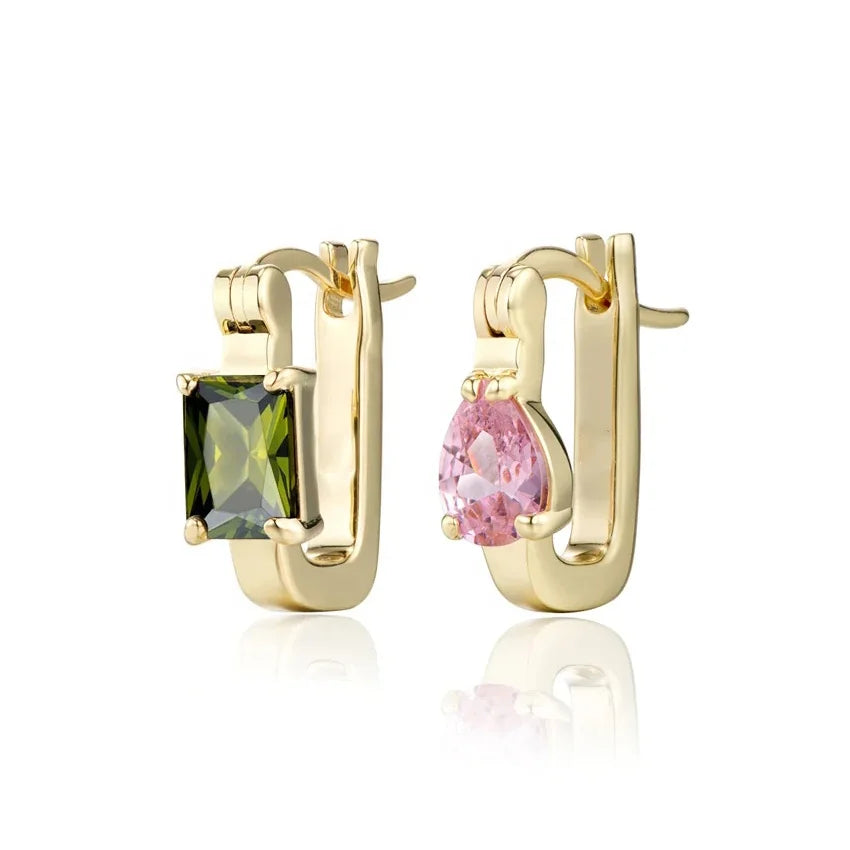 LOZRUNVE Fashion Jewelry Hot Design Custom Solitaire Single Stone Link Huggie Hoop Earring