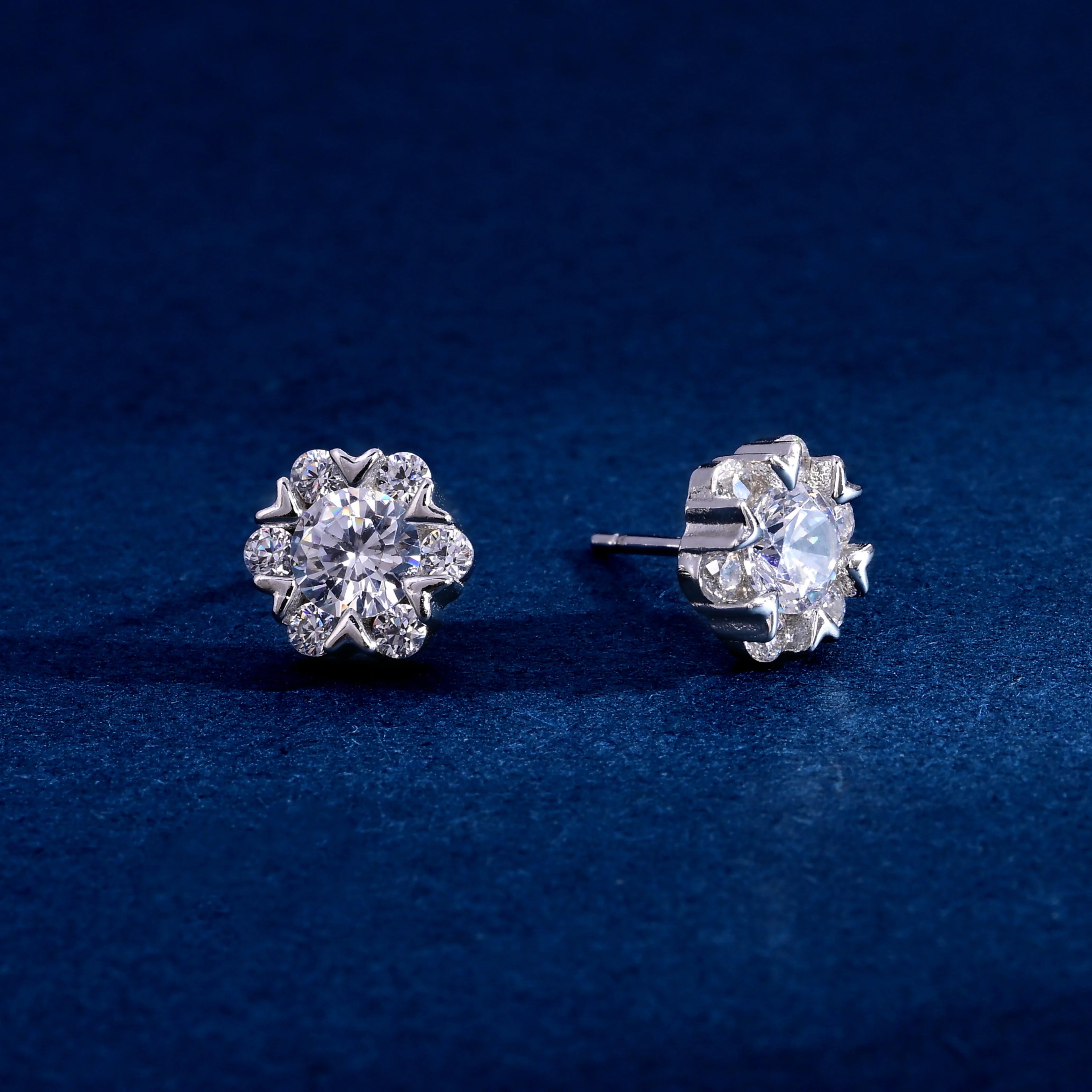 Wholesale Earrings Jewelry Rhodium Plated Cubic Zirconia Flower Stud Earring 925 Sterling Silver Fine Jewelry Earrings