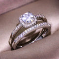 Wholesale Fine Jewelry Rings Fashion 2pcs Couple Ring Set White Gold Plated Diamond Zircon Wedding Rings