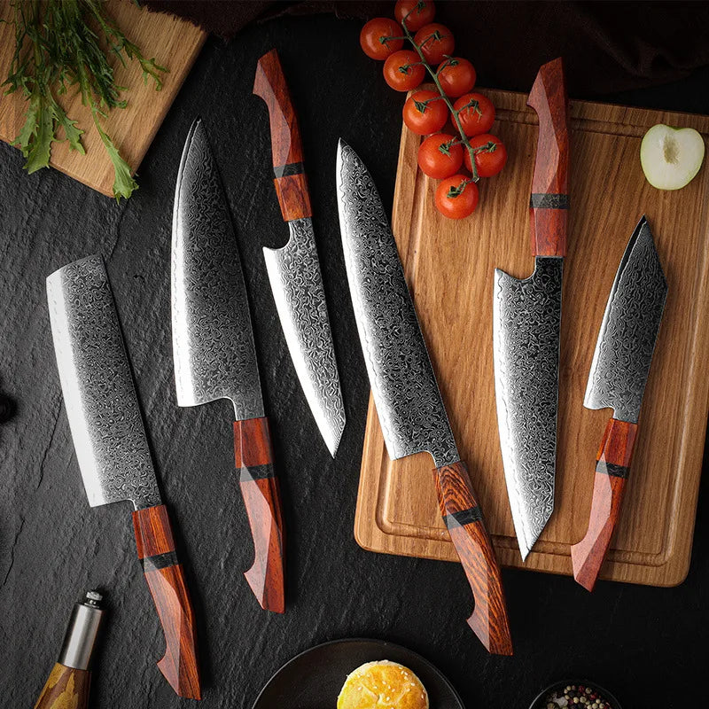 9 Inch Damascus Chef Knife 67 Layers Japanese Knives for Kitchen High Carbon Stainless Steel Cutting Knife Wood Turquoise Handle