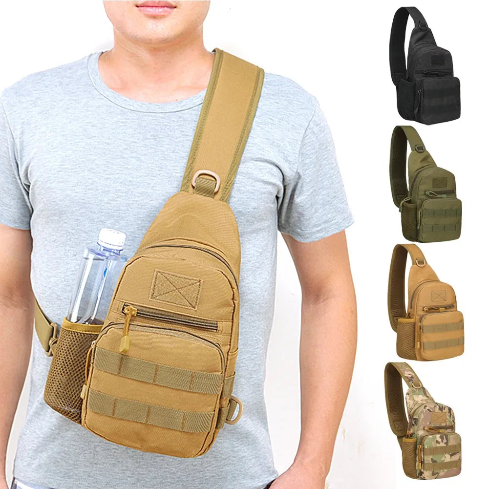 Outdoor Sports Camping Hunting Messenger Chest Pack Black Single Shoulder Tactical Waterproof Crossbody Sling Bag Polyester