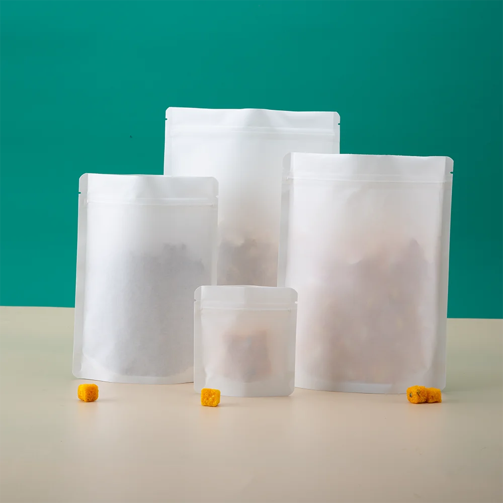 Custom Biodegradable Transparent Zipper Resealable Stand Pouches Food Grade Plastic Bag for Snack Tea Dried Fruit for Shopping