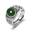 Retro Stone Tibetan Jewelry Green Stone Rings for Men Adjustable Inlaid Ring Men Domineering Opal Ring