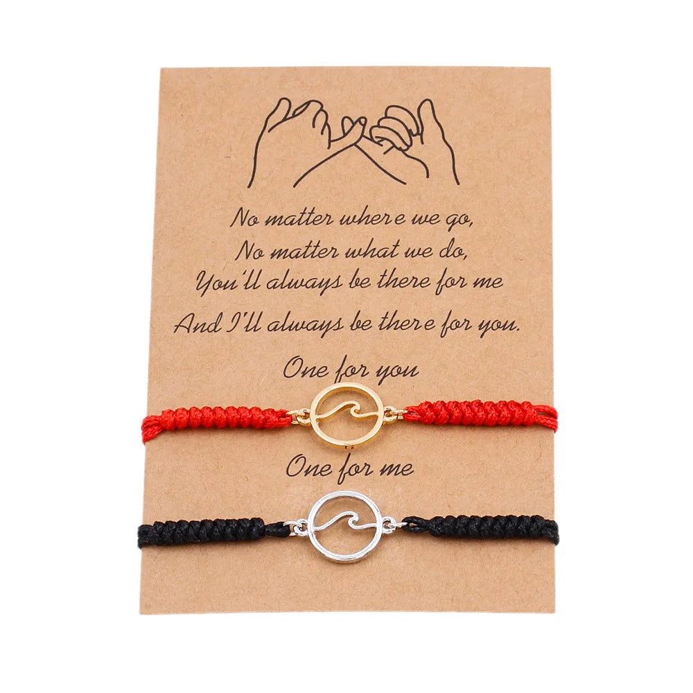 Manufacturer Handmade Silver Rose Gold Plated Wave Charm Woven Bracelet Summer Ocean Beach Magnetic Matching Couple Bracelets