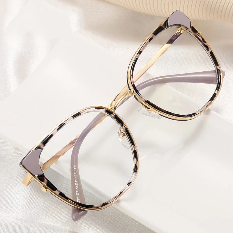 92033 Oversized Cat Eye Women Glasses Frame Clear Anti Blue Light Eyewear Men TR90 Spring Hinge Optical Frame