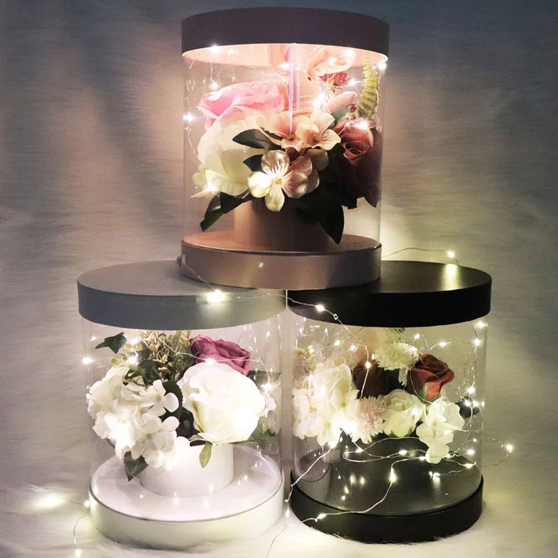 Wholesale Transparent PVC Round Gift Box Flower Tube Flower Box Round Hugging Bucket Bouquet Flowers Packaging Box