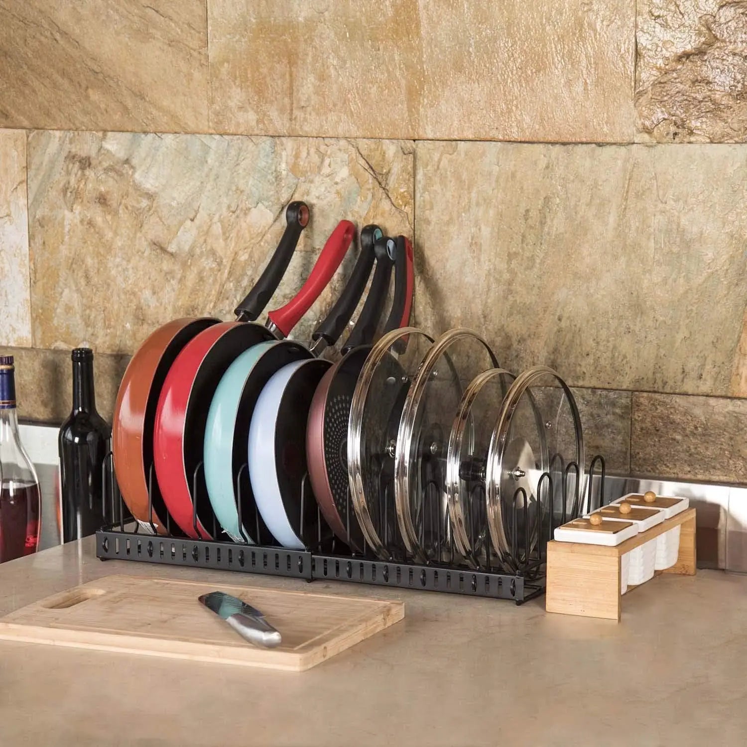 Kitchen Large Capacity Adjustable Dividers Detachable Lid Organizer Rack Expandable Food Container Lid Organizer for Cabinets