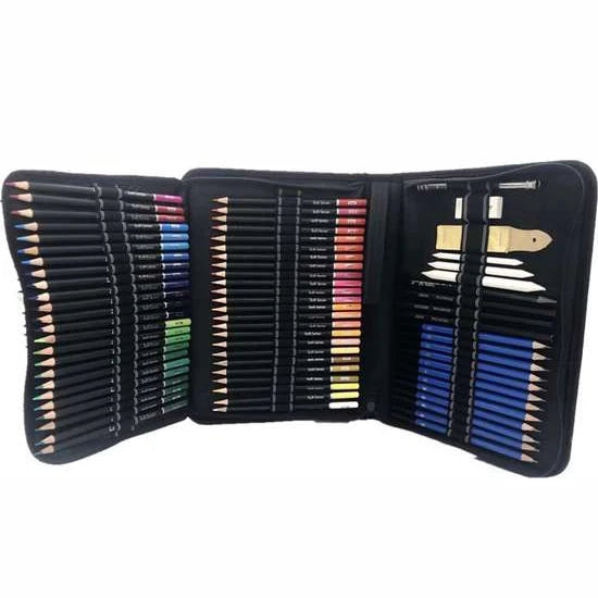 72PCS Professional Art Pencil Set with Colored Leads Zip-U Case for Artists & Kids Drawing Sketching & Painting