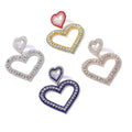 Gold Plated Double Dangling Heart Earrings Women's Jewelry with Exaggerated Diamond and Needle Design Made of Brass