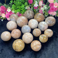 Healing Orange Moonstone Ball Natural Reiki Stone Pench Moonstone Sphere for Decor