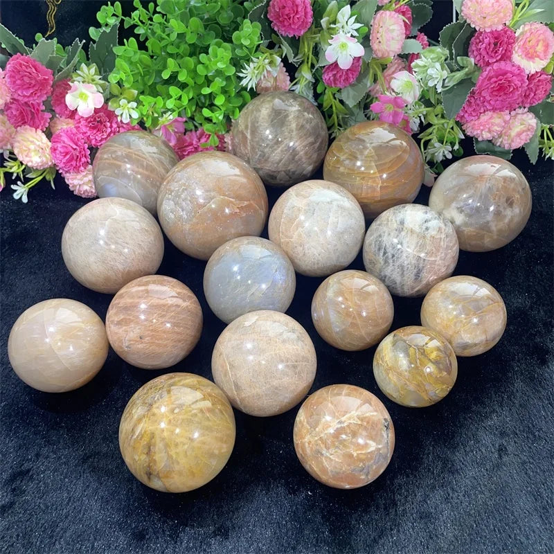 Healing Orange Moonstone Ball Natural Reiki Stone Pench Moonstone Sphere for Decor