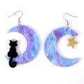 Best Selling Anime Night Cute Black Kitten Moon Gradient Blue Stars Student Ornaments Acrylic Earrings for Girls