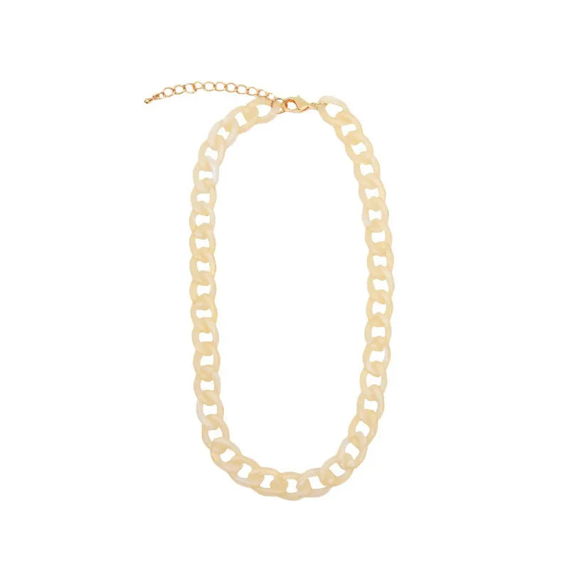 Niche Style Creamy White Necklace Vintage Hollow Round Geometry Acrylic Chain Link Resin Choker Necklace Party Jewelry Women