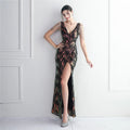 19283# Order Bead Piece Style Socialite Party Temperament Split Long Sequin Dinner Fishtail Dress