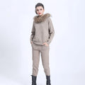 Janefur Women's Fashion Long Sleeve Pure Color Warm Tracksuit Set Female Fashion Knitted Sweater Suit With Fur