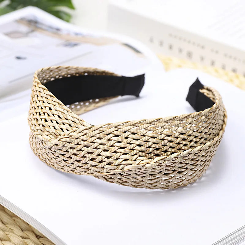 ShangHai Bohemian Retro Straw Lafite Straw Weaving Headband Sweet Girl Wide Side Cross Handmade Girl's Headband