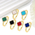 Daidan Black Agate Cubic Zirconia Silver Lucky Agate 925 Sterling Silver 4 Leaf Clover Ring