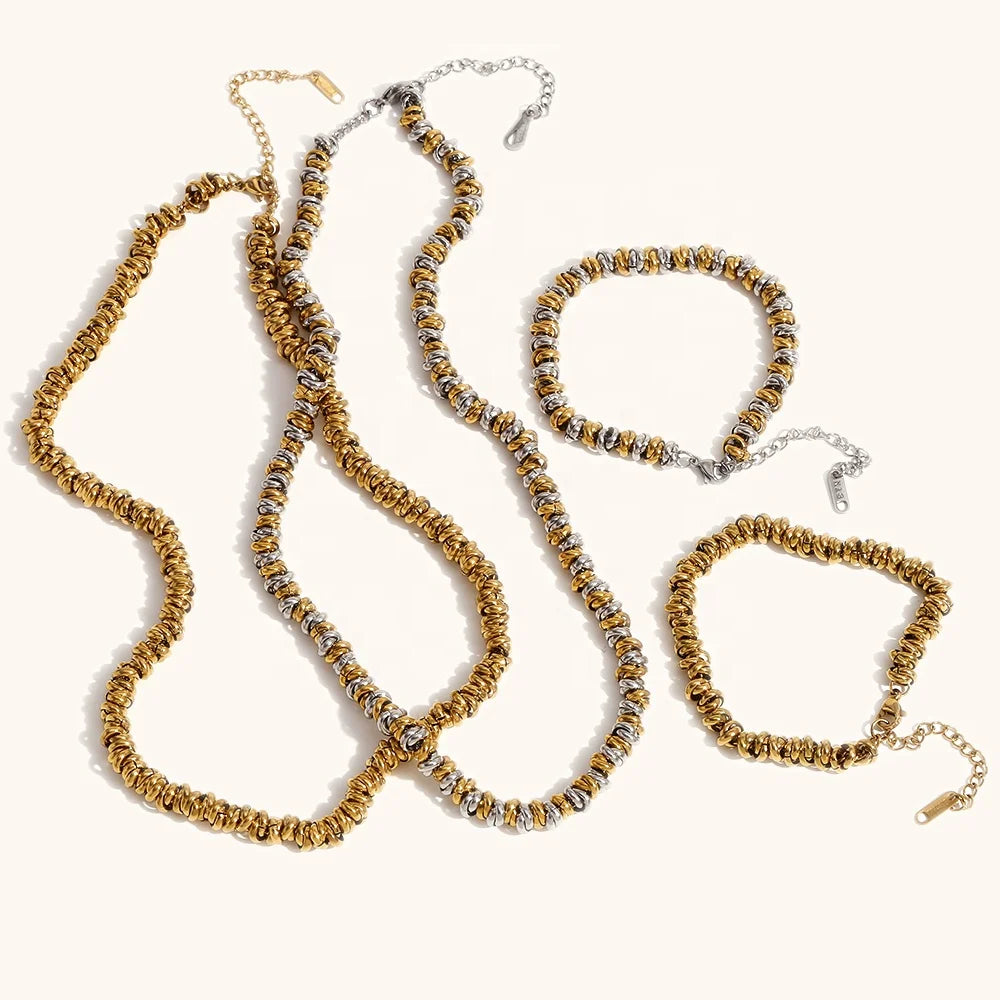 Dingran Wholesale Stainless Steel Jewelry Set Hand Made 18K Gold Plated Necklace and Bracelet