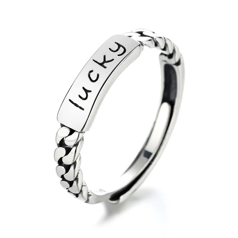 2022 New Fashion Handmade Open 925 Sterling Silver Ring Adjustable Lucky Ring for Women and Girls