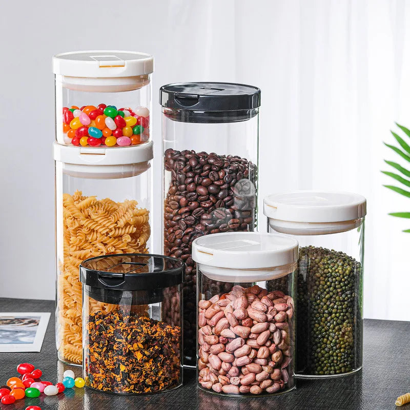 Airtight Glass Storaged Bottles Food Canister for Kitchen Containers Jar with Lid Box Spice Tea Coffee Bean Vacuum Storage Jar