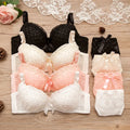 CUP Lovely Girl Sexy Fancy One-Piece Bra Set for Plus Size Women Breathable Lace Bra and Panties with Bow Decoration