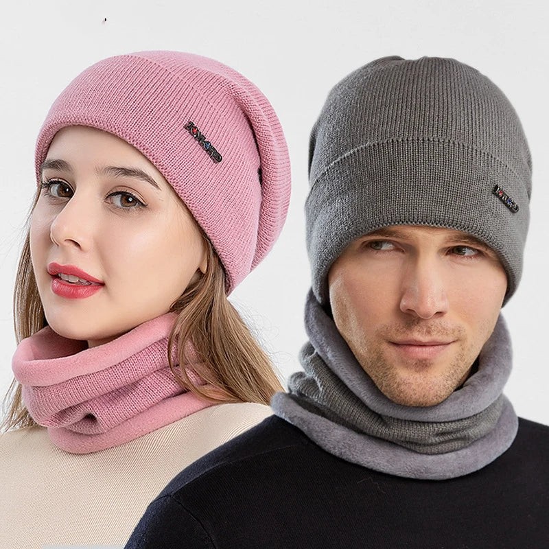 Wholesaler Winter Adult Neck Warmer Beanie Hat Snood Scarf Set With Fleece