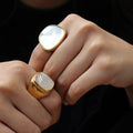 Chris April in Stock Fashion Jewelry 316L Stainless Steel PVD Gold Plated Mother Shell Thick Ring