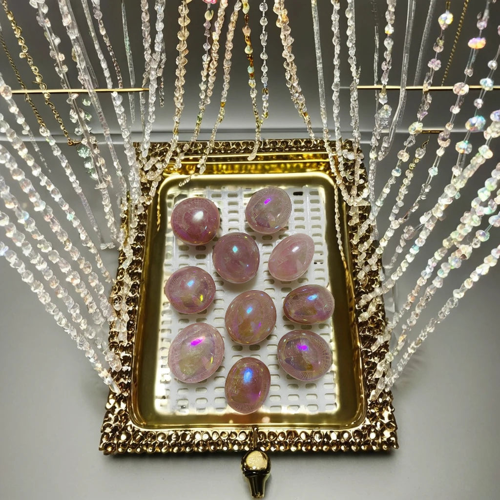 Natural Energy Stones Rainbow Aura Crystal Healing Angel Aura Rose Quartz Palm Stone for Decorate
